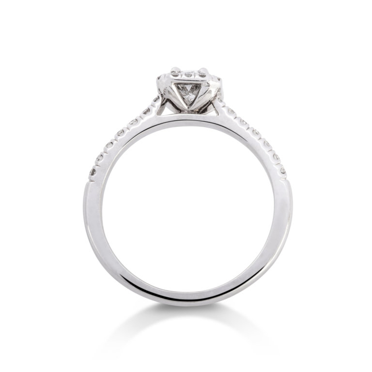 Image of a Phoenix Cut Diamond 0.38ct Halo Ring in platinum