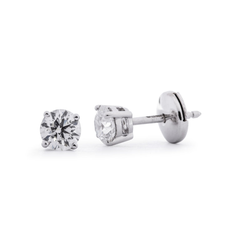 Image of a pair of Round Brilliant Cut 1.00ct Diamond Earrings in white gold