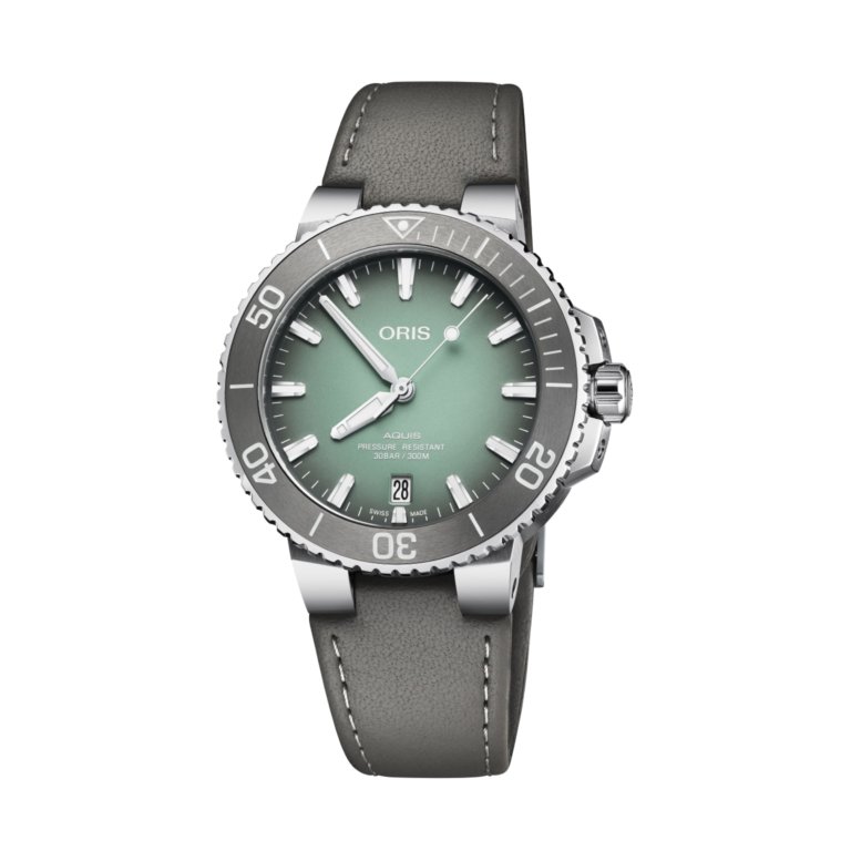 Image of an Oris Aquis Date Watch with mint green dial