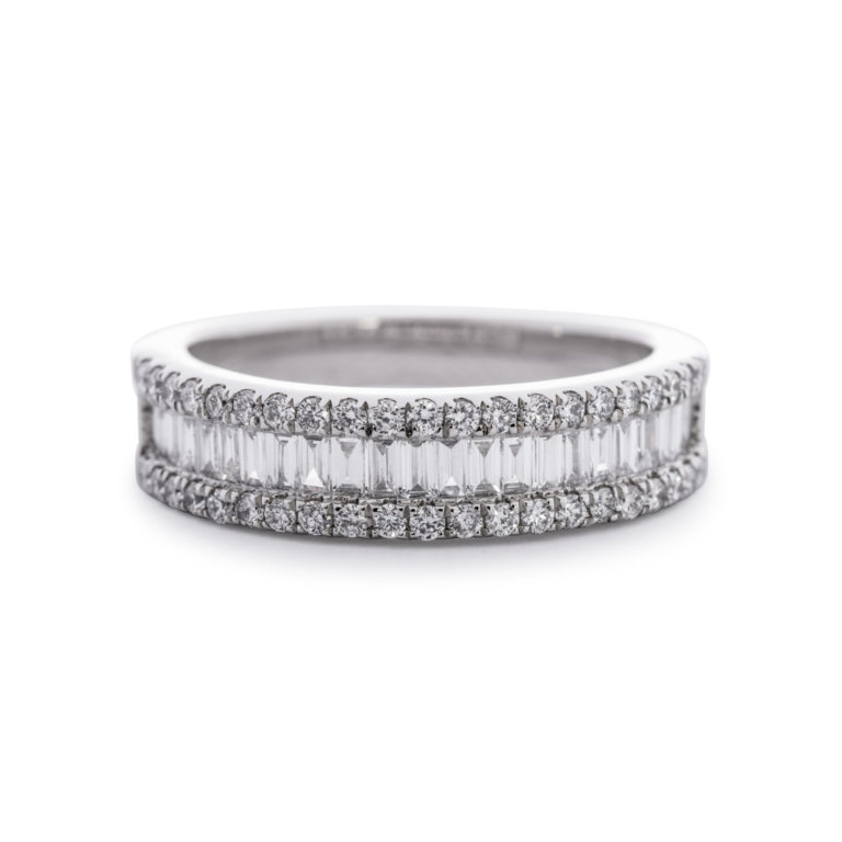 Baguette and Round Brilliant Total 1.00ct Diamond Three Row Ring