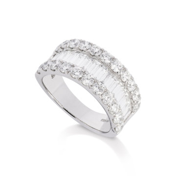 Baguette and Round Brilliant Total 2.96ct Diamond Three Row Ring