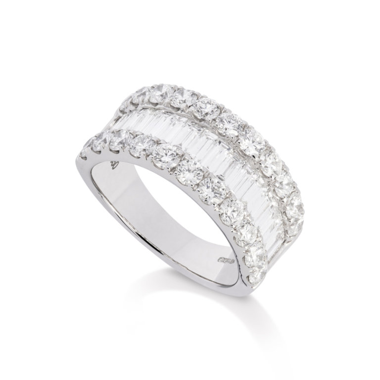 Image of a Baguette and Round Brilliant Total 2.96ct Diamond Three Row Ring in platinum