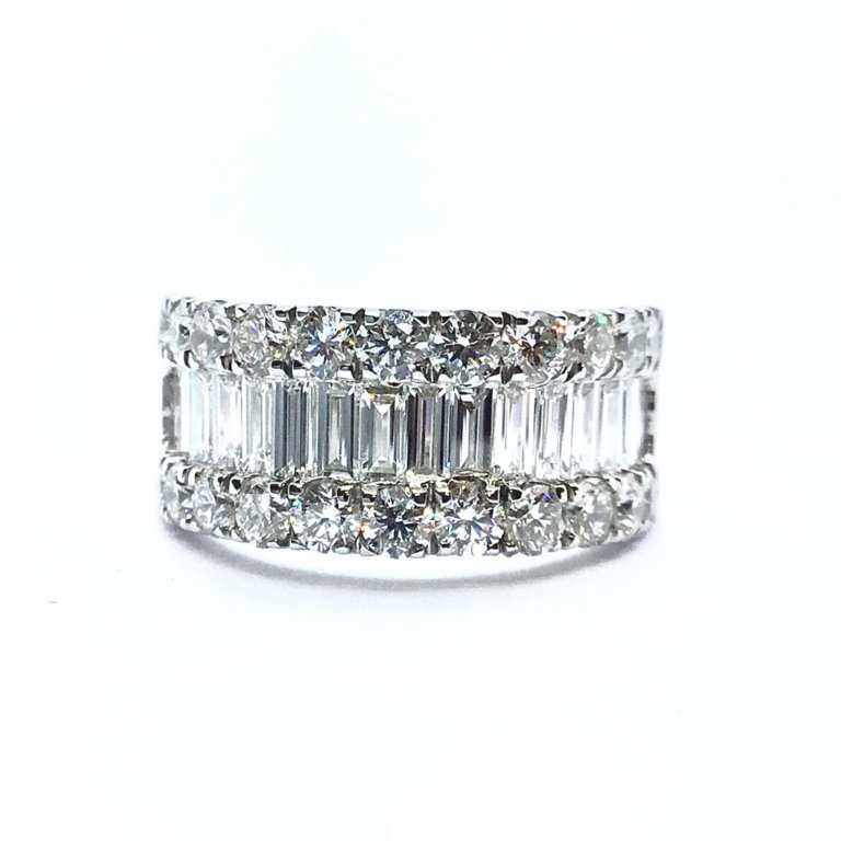 Image of a Platinum 3 Row Baguette and Brilliant Diamond Ring
