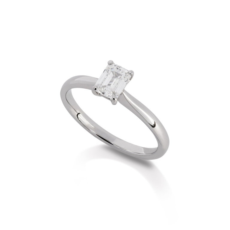 Image of a Forever Fattorinis 0.61ct Emerald Cut Diamond Ring in platinum