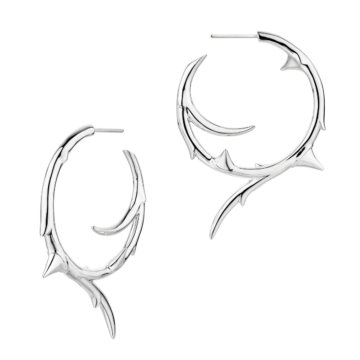 Image of a pair of Shaun Leane Silver Rose Thorn Large Hoop Earrings