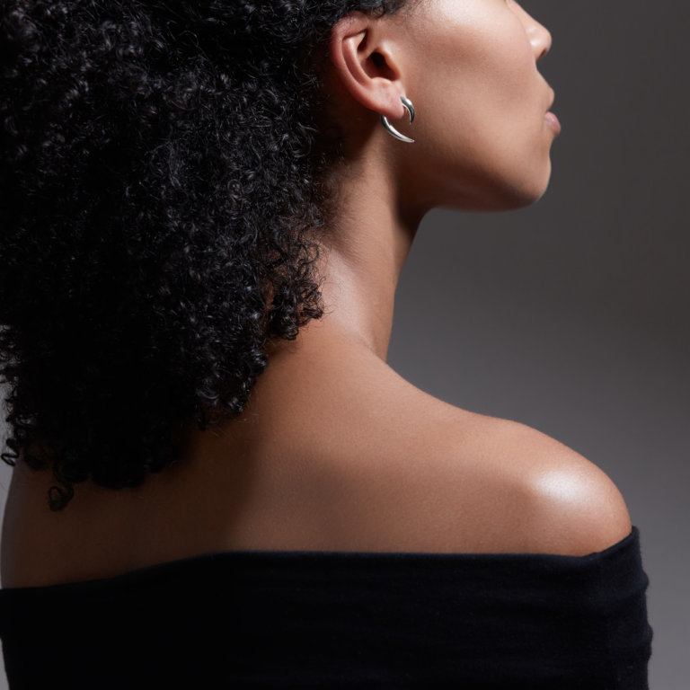 Image of a lady wearing Shaun Leane Silver Talon Small Earrings