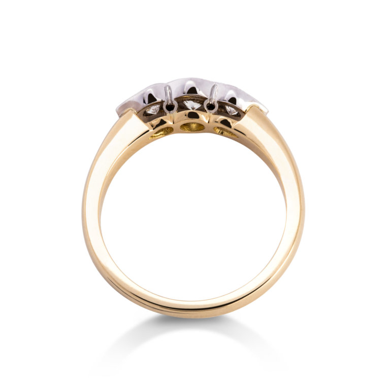 Image of a Brilliant Cut 0.84ct Diamond Three Stone Ring in yellow and white gold