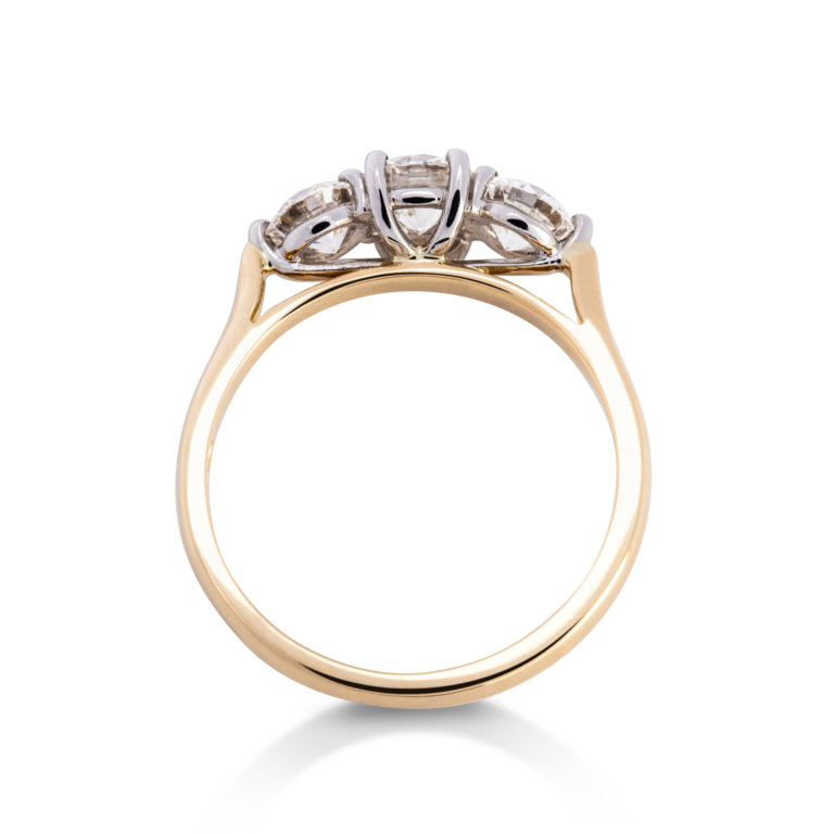 Image of a Brilliant Cut 1.28ct Diamond Three Stone Ring in yellow gold and white gold