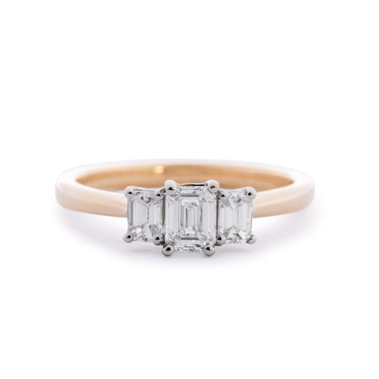 Emerald Cut 0.77ct Diamond Three Stone Ring