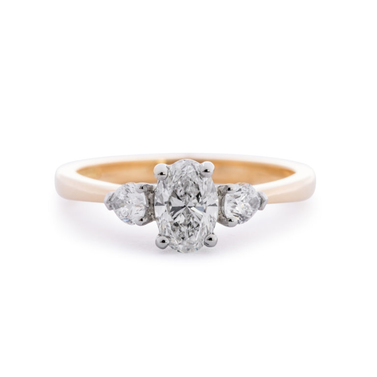 Oval and Pear Cut 1.04ct Diamond Three Stone Ring