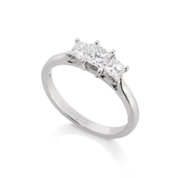 Image of a Princess Cut 0.78ct Diamond Three Stone Ring in platinum