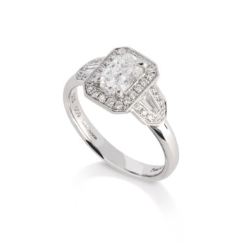 Image of a Phoenix Cut Diamond 0.71ct Art Deco Style Halo Ring in platinum