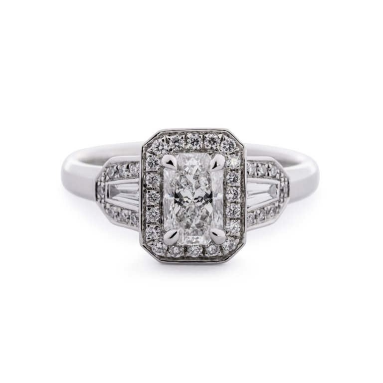 Phoenix Cut Diamond 0.71ct Art Deco Style Halo Ring