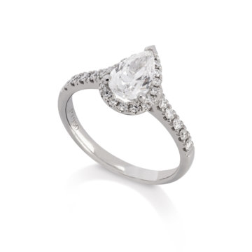 Image of a pear Cut 1.01ct Diamond Halo Ring in platinum