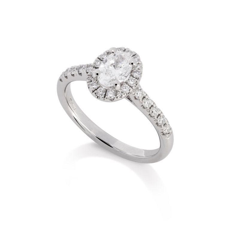 Image of an Oval Brilliant Cut 0.53ct Diamond Halo Ring in platinum