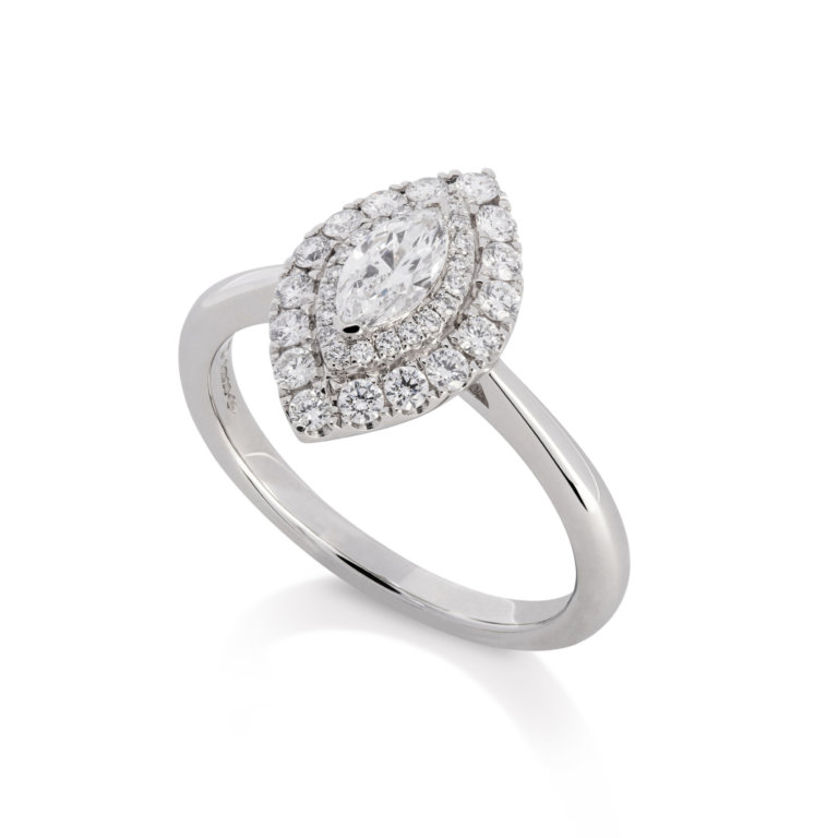 Image of a marquise Cut 0.32ct Diamond Double Halo Ring in platinum
