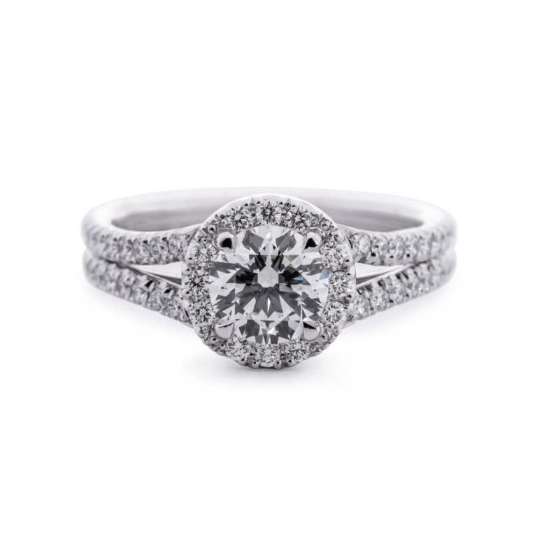 Image of a Brilliant Cut 1.00ct Diamond Halo Ring in platinum