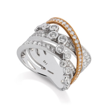 Image of a Brilliant Cut Diamond 1.40ct Crossover Scatter Ring in white and yellow gold