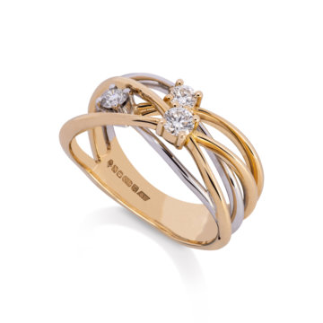 Image of a Brilliant Cut Diamond 0.30ct Crossover Weave Ring in yellow and white gold