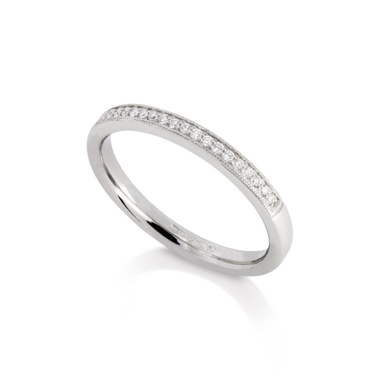 Image of a Brilliant Cut Diamond 0.13ct Milligrain Edge Wedding Band in platinum