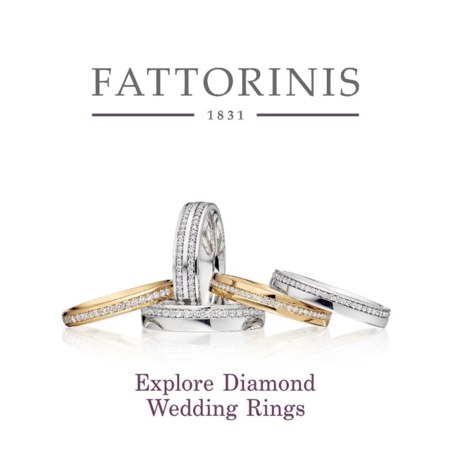 Image of a selection of diamond wedding bands in white and yellow gold