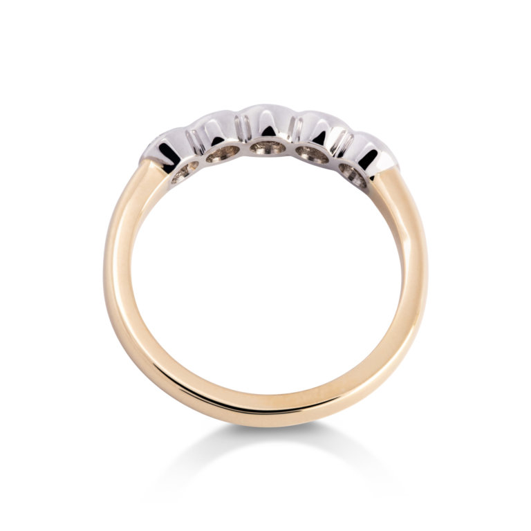 Image of a Brilliant Cut 0.80ct Diamond Rub-Over Five Stone Ring in yellow and white gold