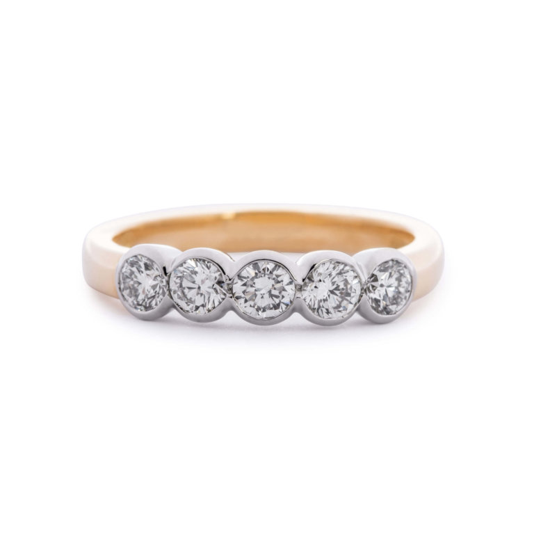 Brilliant Cut 0.79ct Diamond Rub-Over Five Stone Ring