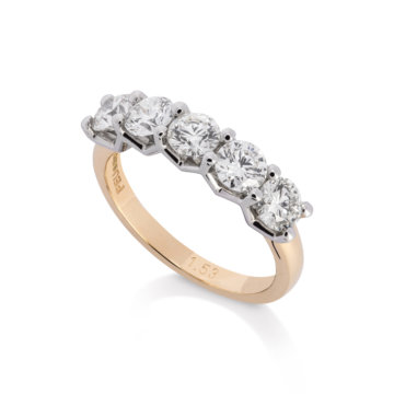Image of a Brilliant Cut 1.53ct Diamond Five Stone Ring in platinum and yellow gold