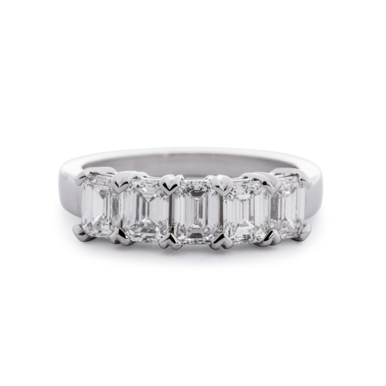 Image of an Emerald Cut 2.01ct Diamond Five Stone Ring in platinum