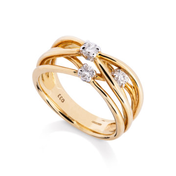 Image of a Brilliant Cut Diamond 0.30ct Crossover Weave Ring in yellow gold