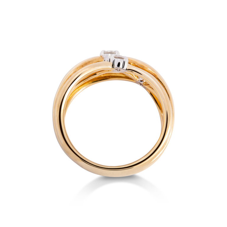 Image of a Brilliant Cut Diamond 0.30ct Crossover Weave Ring in yellow gold