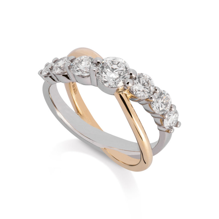 Image of a Brilliant Cut Diamond 1.50ct Crossover Ring in platinum and yellow gold