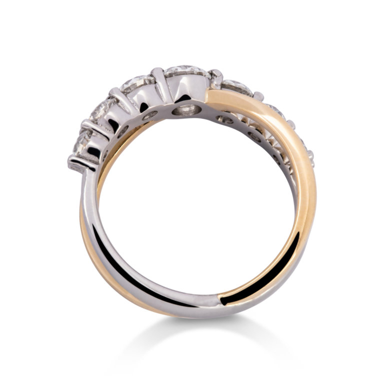 Image of a Brilliant Cut Diamond 1.50ct Crossover Ring in platinum and yellow gold