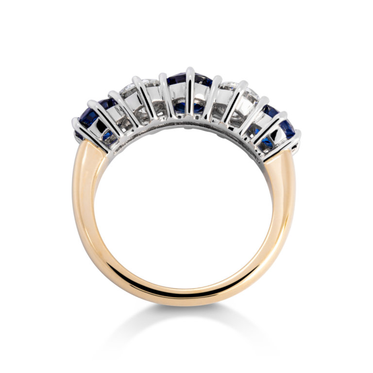Image of a Sapphire and Diamond Five Stone Ring in yellow and white gold