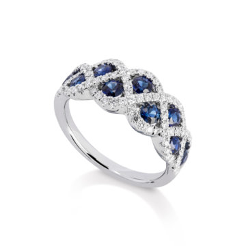 Image of a Sapphire and Diamond Lattice Ring in white gold