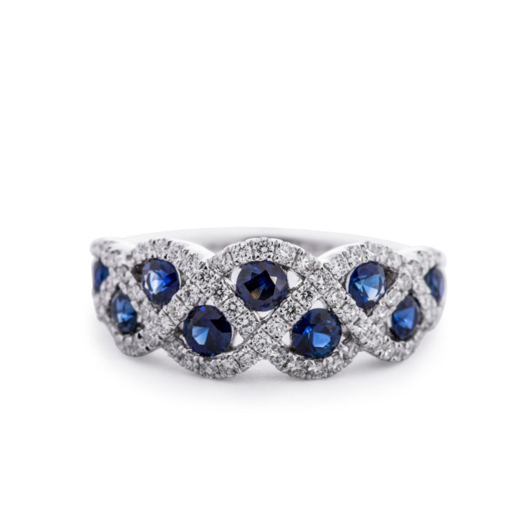 Image of a Sapphire and Diamond Lattice Ring in white gold