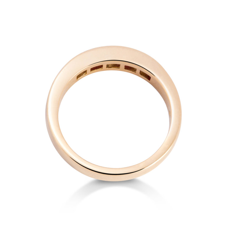 Image of a Ruby and Diamond Channel Set Eternity Ring in yellow gold