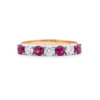 Image of a Ruby and Diamond Claw Set Eternity Ring in yellow gold and platinum