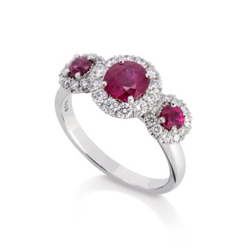 Image of a Ruby and Diamond Triple Halo Ring in platinum