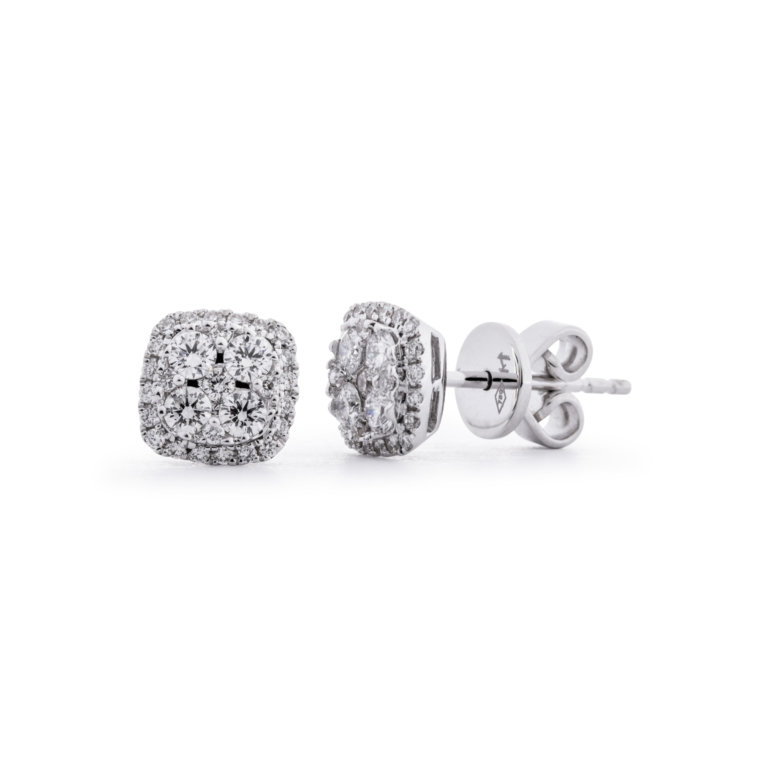 Image of a pair of white gold, Round Brilliant Cut 0.60ct Diamond Cluster Earrings