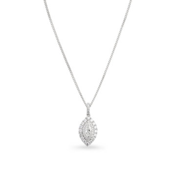Image of a Marquise and Brilliant Cut Diamond Halo Pendant in white gold