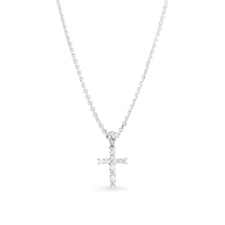 Image of a Brilliant Cut Diamond Set Cross Pendant in white gold