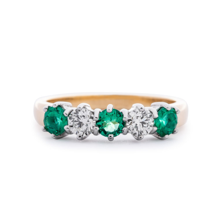 Image of an Emerald and Diamond Five Stone Ring set in yellow and white gold