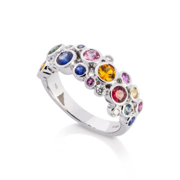 Image of a Rainbow Sapphire and Diamond Scatter Ring in white gold