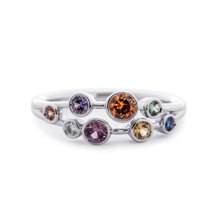Image of a Rainbow Sapphire and Diamond Scatter Ring in platinum
