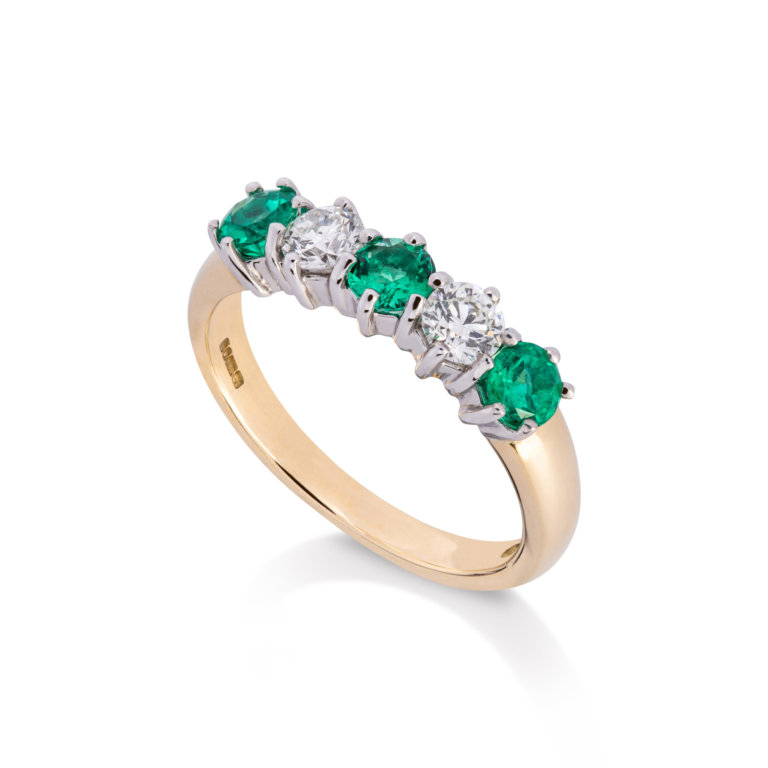 Image of an Emerald and Diamond Five Stone Ring set in yellow and white gold