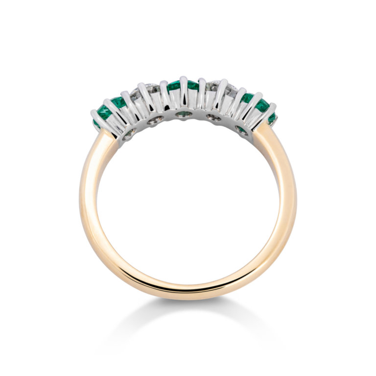 Image of an Emerald and Diamond Five Stone Ring set in yellow and white gold