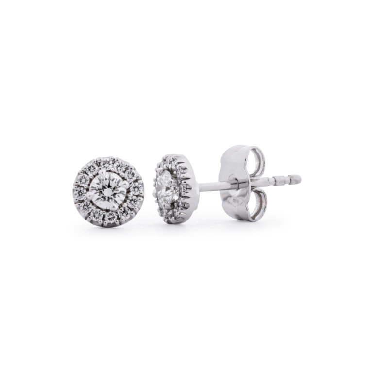 Image of a pair of Round Brilliant Cut 0.38ct Diamond Halo Earrings