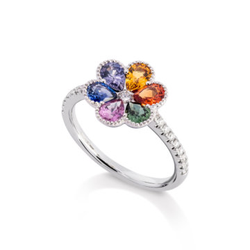 Image of a rainbow sapphire and Diamond Ring