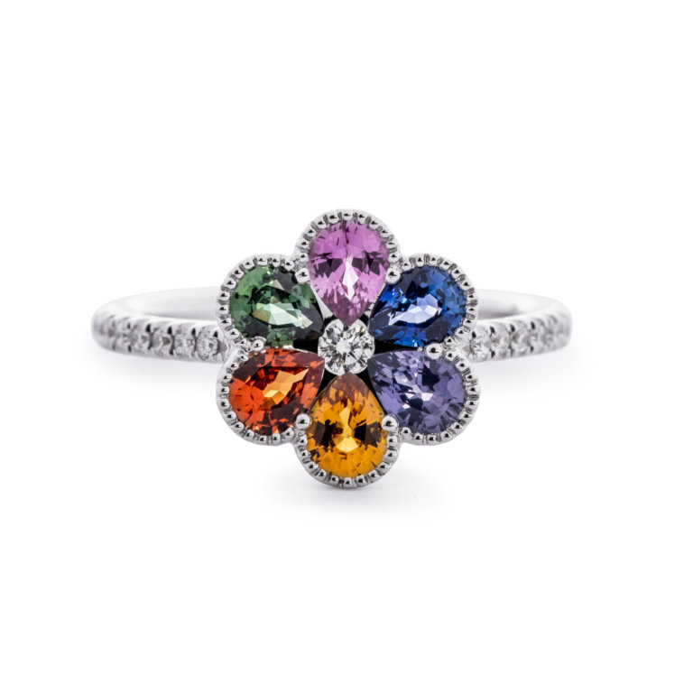 Image of a rainbow sapphire and Diamond Ring